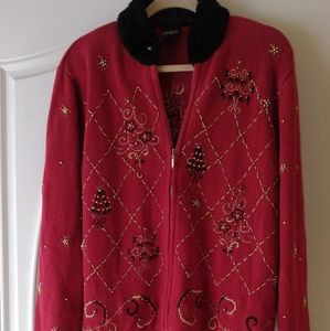 Christmas sweater sz M by Woman's, beaded, Red